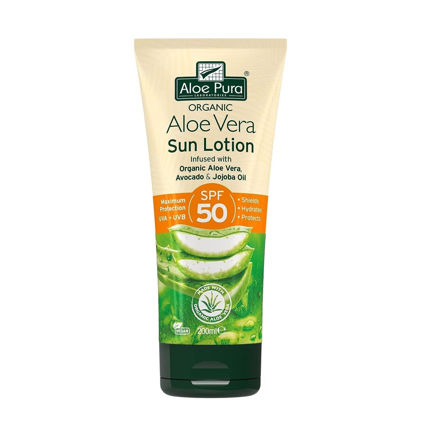 Aloe Pura Organic Aloe Vera Sun Lotion SPF50 200ml of High Protection