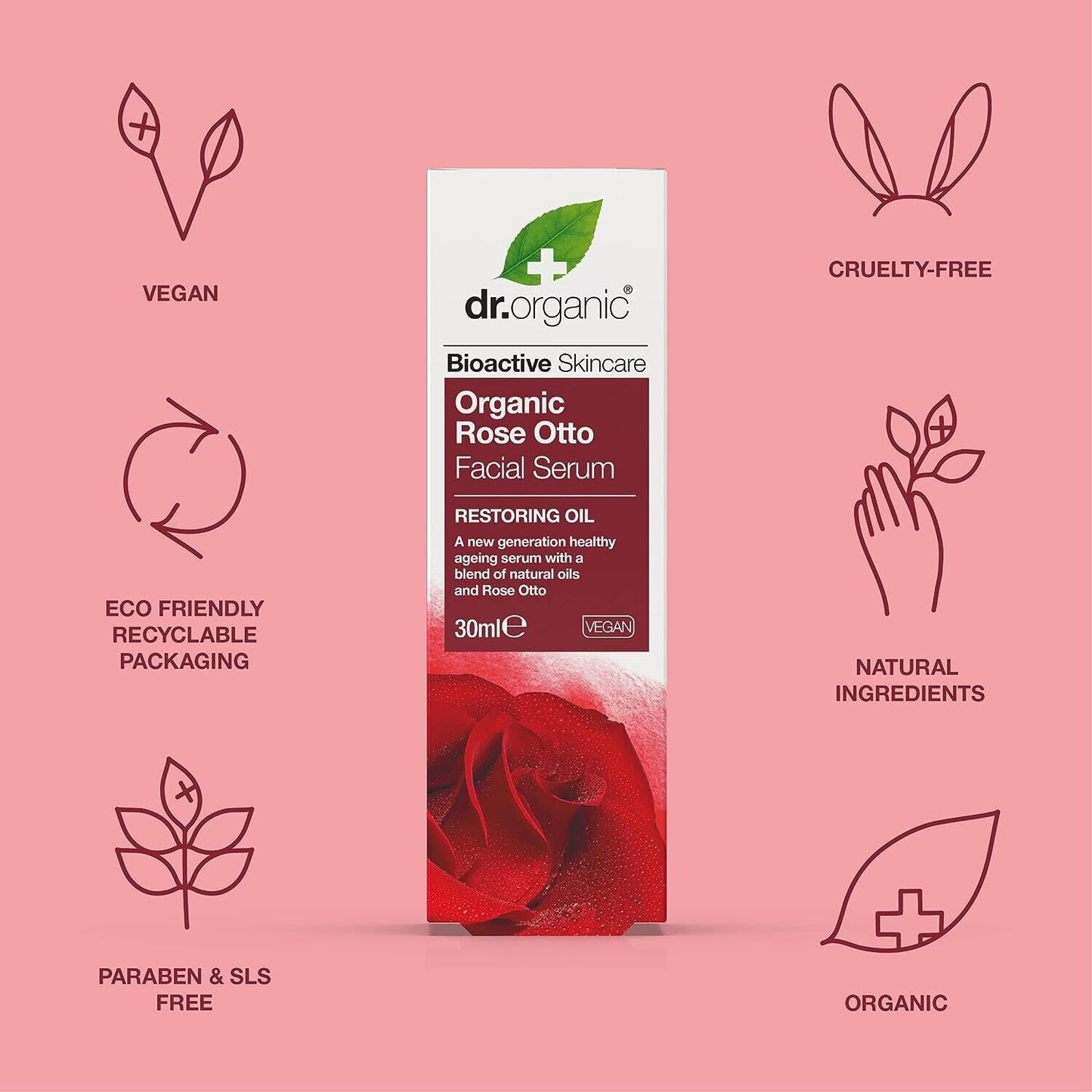 Dr. Organic Rose Otto Facial Serum 30ml Restoring Oil for Skincare