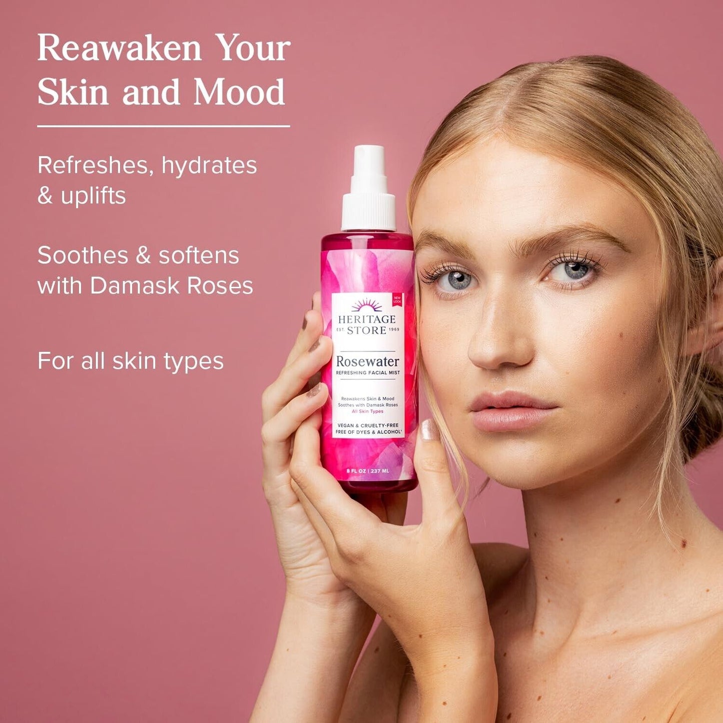 Rosewater Spray - Hydrating Mist for Skin & Hair - 8 oz, Vegan