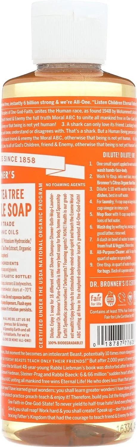 Dr. Bronner's Tea Tree Liquid Soap Organic, 18-in-1 Uses, Vegan