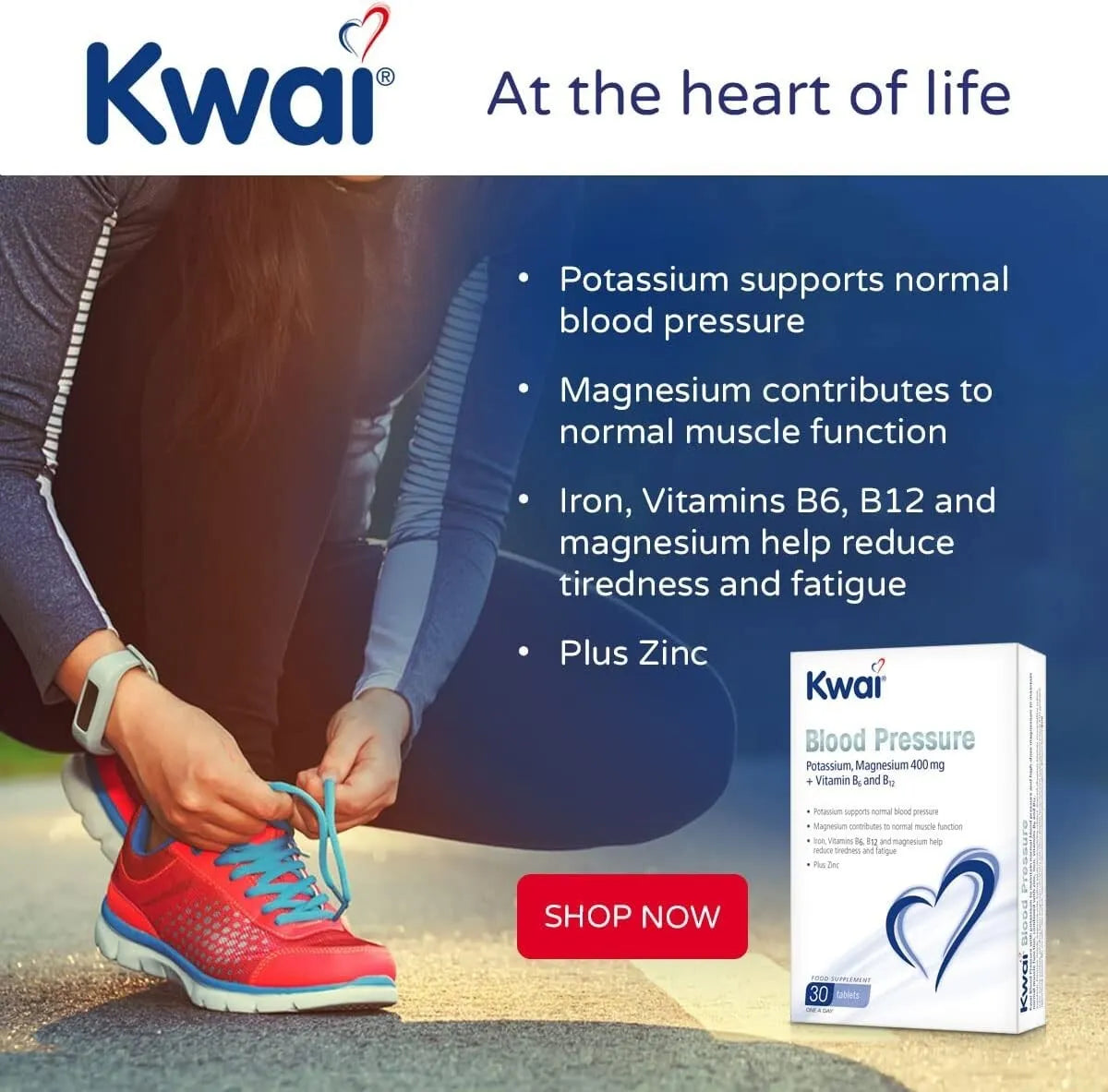 Kwai Blood Pressure Tabs Potassium Magnesium 400mg + Vitamins B6/B12, 30ct