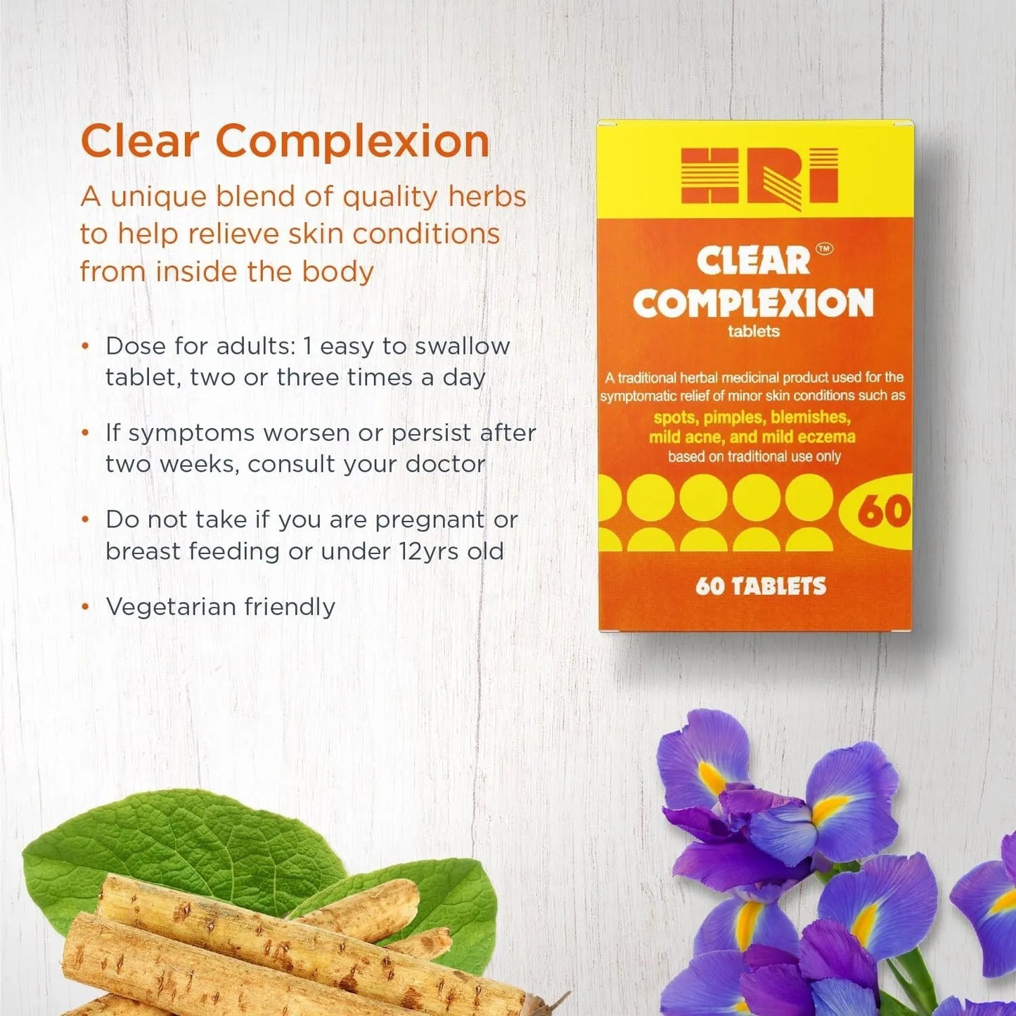 HRI Clear Complexion Tablets Natural Relief for Skin Issues 60 Tablets