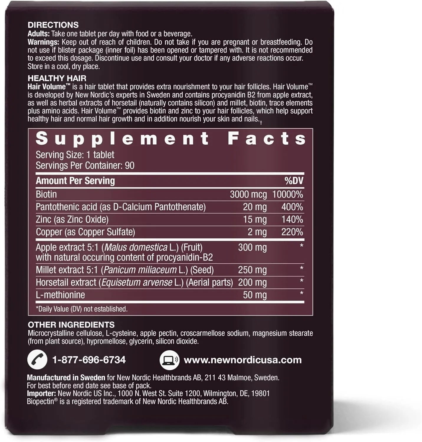 New Nordic Hair Volume 90 Tablets for Luscious Hair Growth & Volume