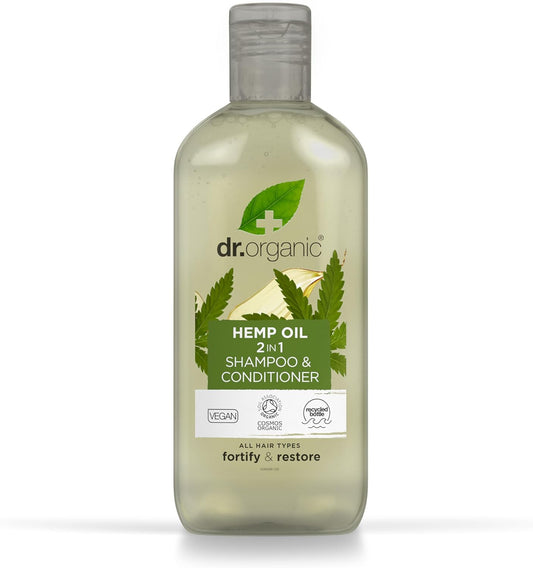Dr. Organic Hemp Oil 2 in 1 Shampoo & Conditioner for Fine Hair, Natural, Vegan, Certified Organic, 265ml