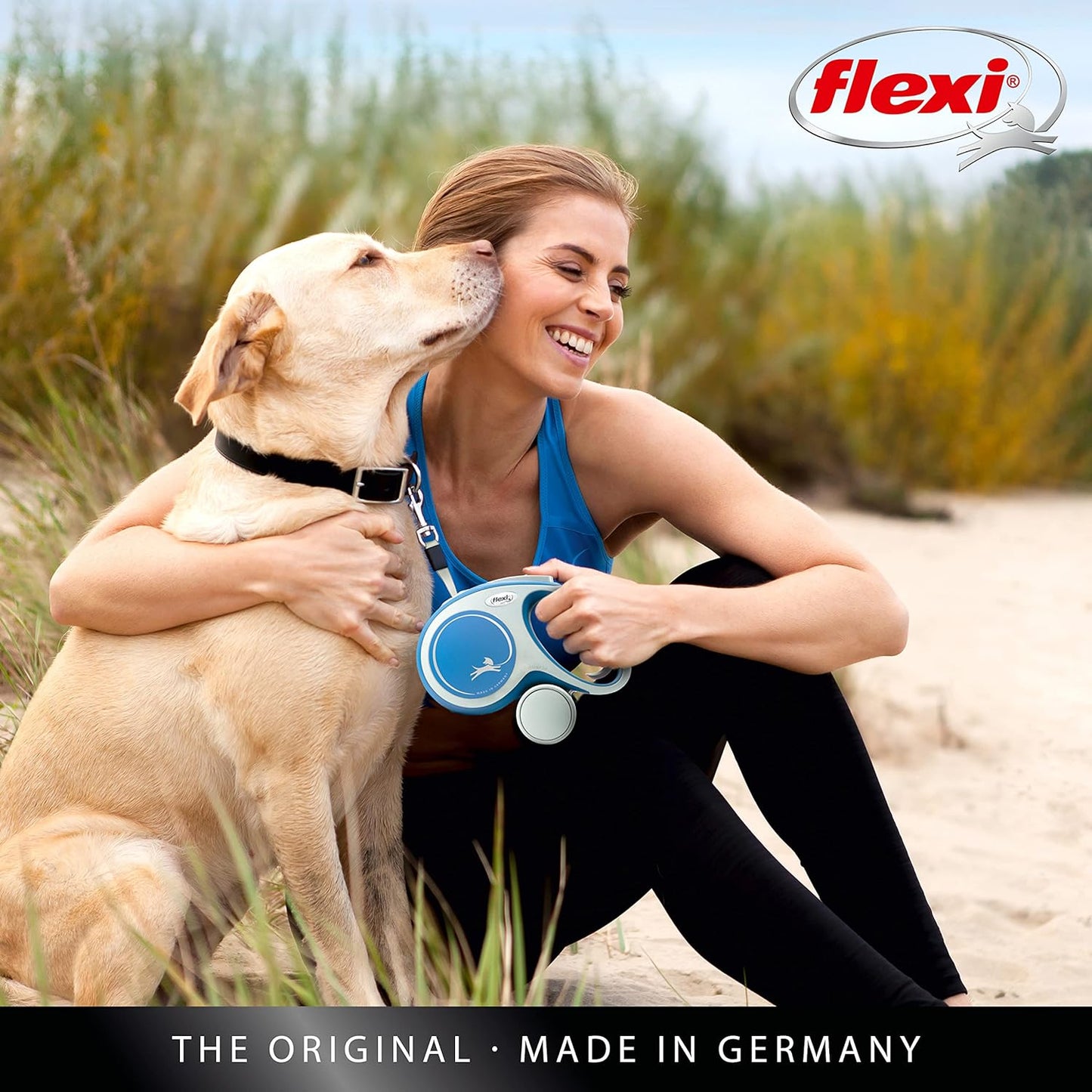 Flexi New Comfort Tape Grey & Blue Medium 5m Retractable Dog Leash/Lead for Dogs up to 25kgs/55lbs