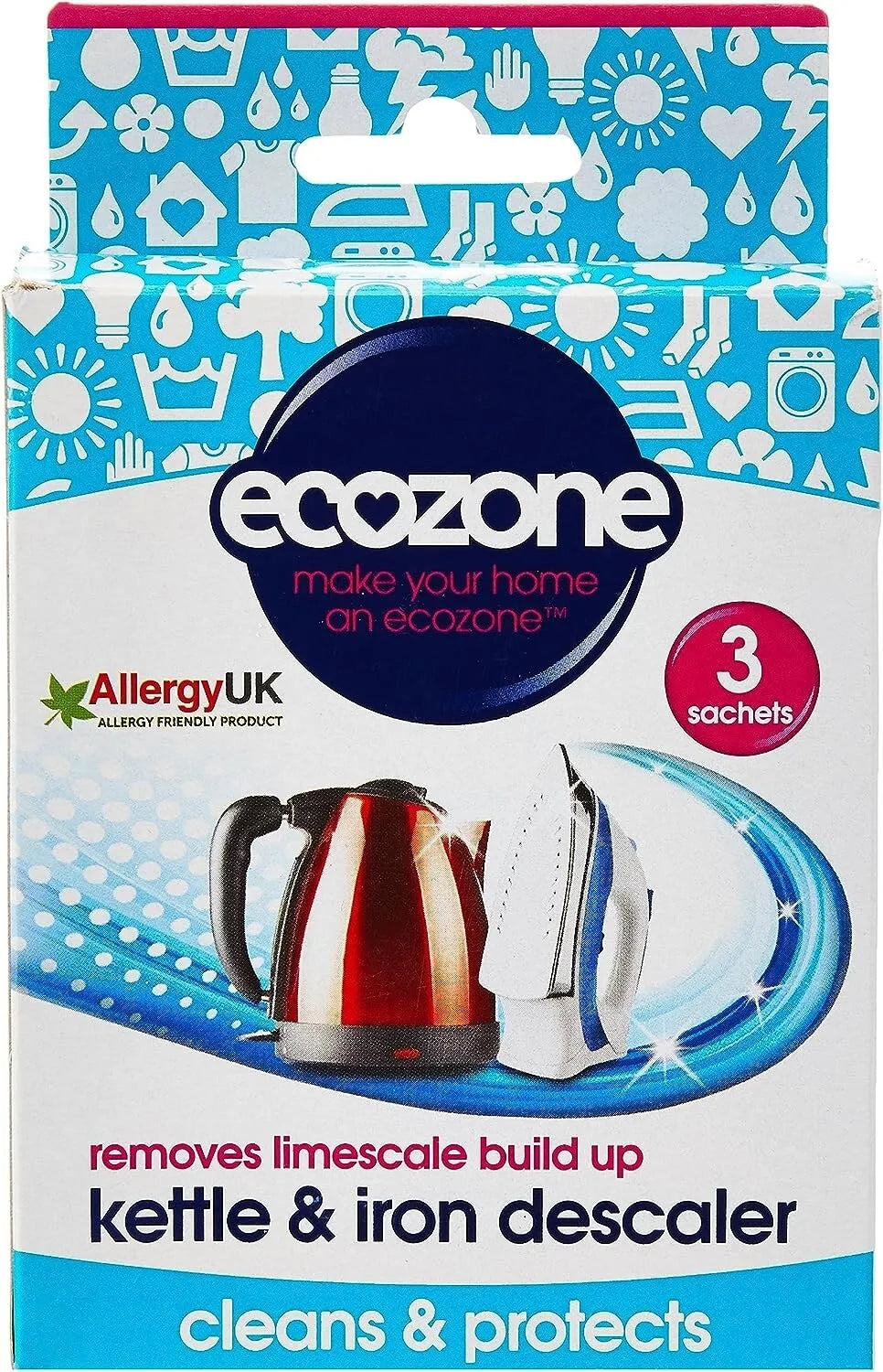 Ecozone Kettle & Iron Descaler 3 Treatments for limescale-free appliances