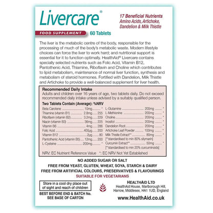 HealthAid Livercare 60 Tablets for Healthy Liver, Detox and Support