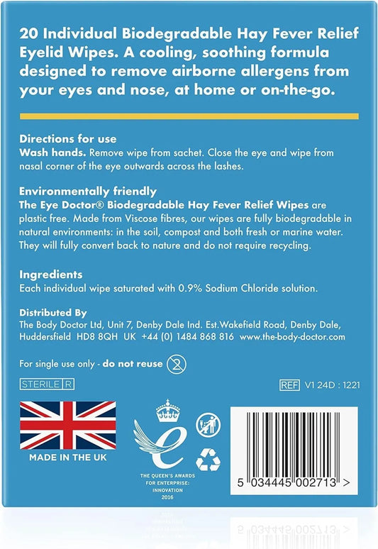 The Eye Doctor Hay Fever Relief Eyelid Wipes 20 Singles