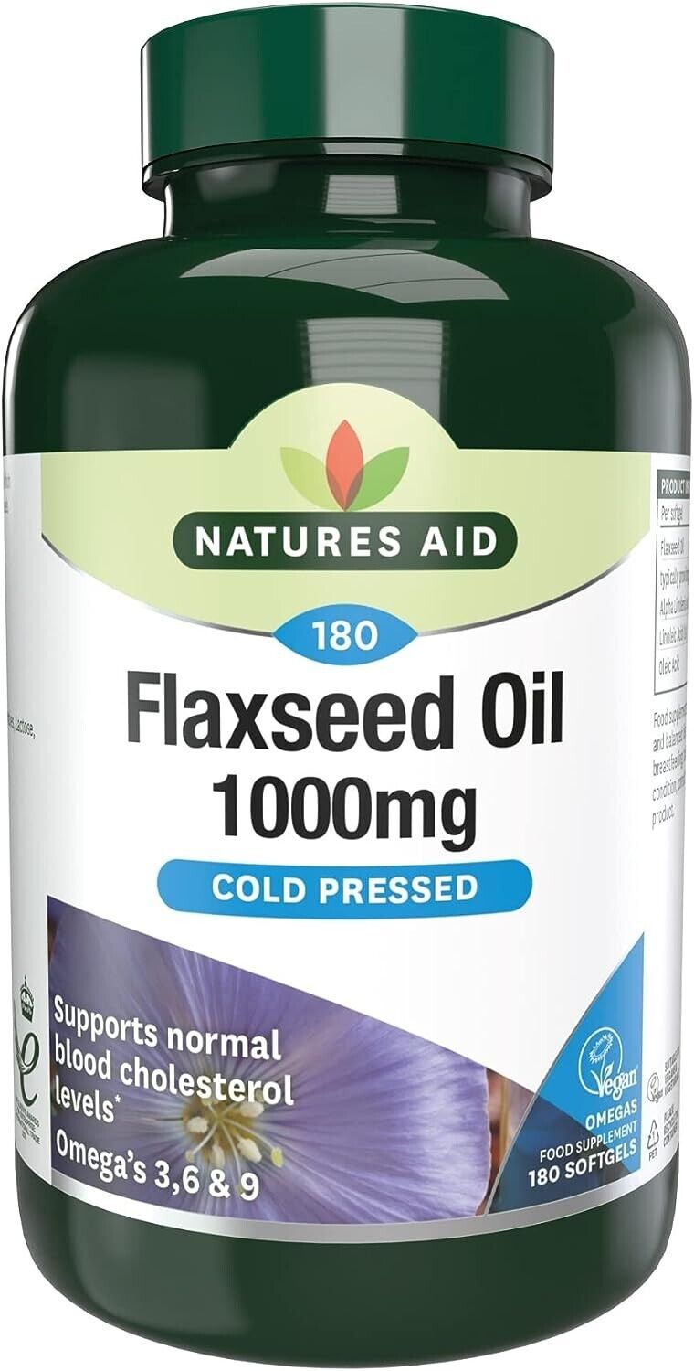 Natures Aid Flaxseed Oil Softgels 180 Capsules 1000mg of Natural Goodness