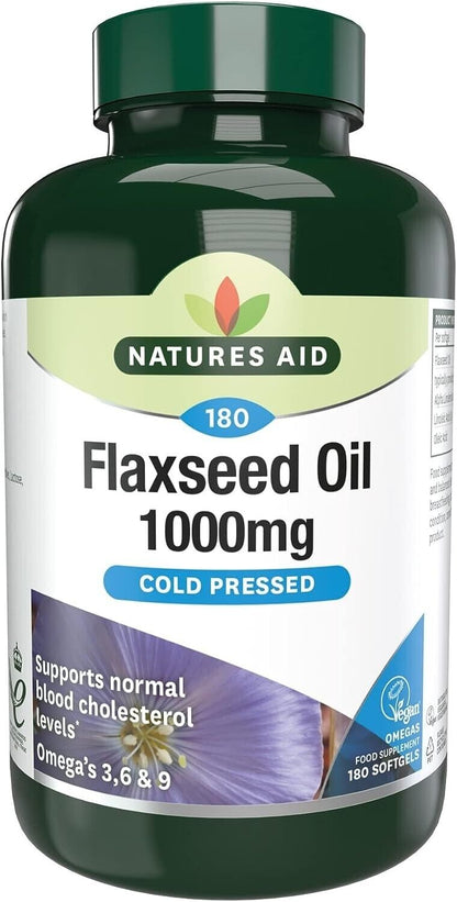 Natures Aid Flaxseed Oil Softgels 180 Capsules 1000mg of Natural Goodness