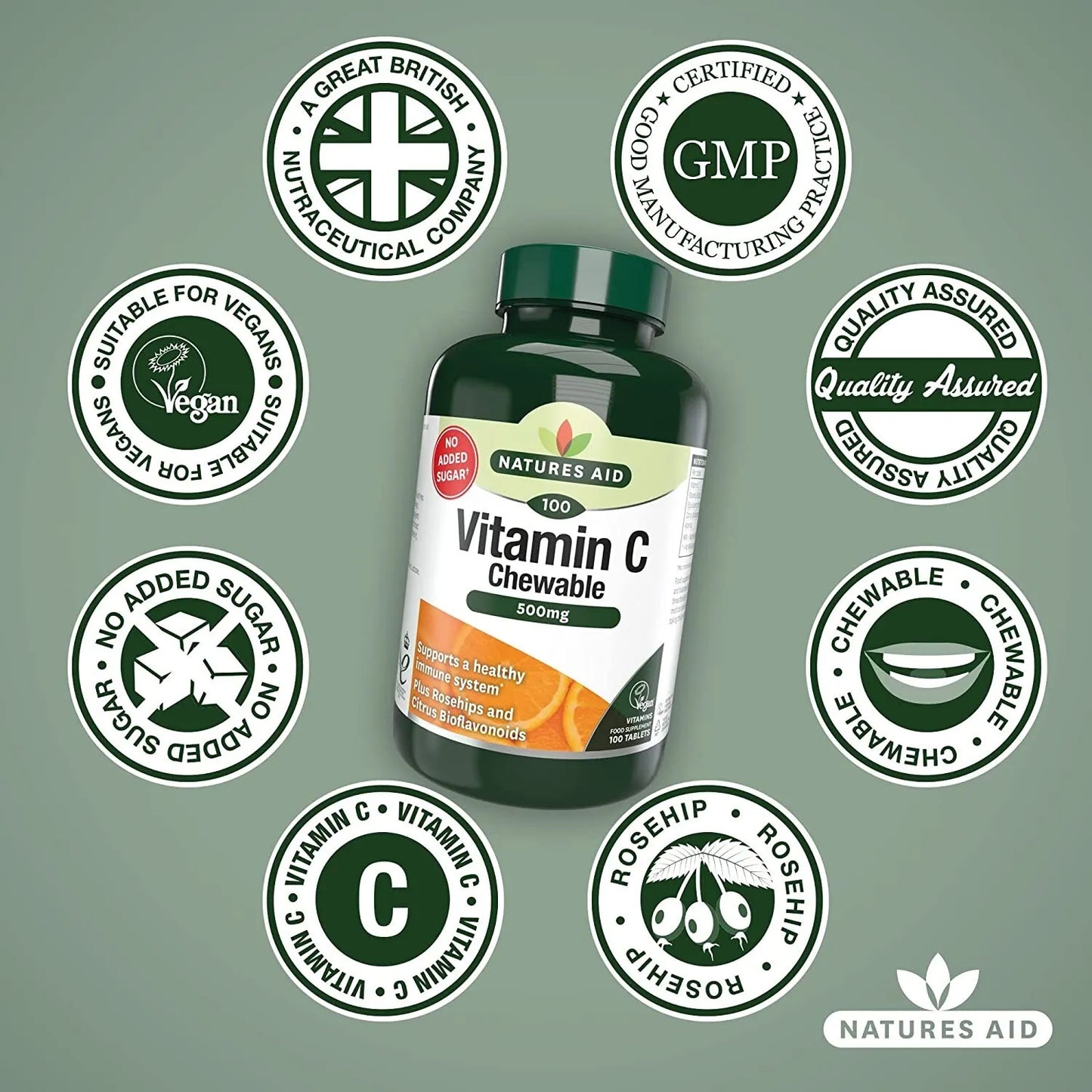 Natures Aid Vitamin C 500mg 100 Sugar-Free Chewables