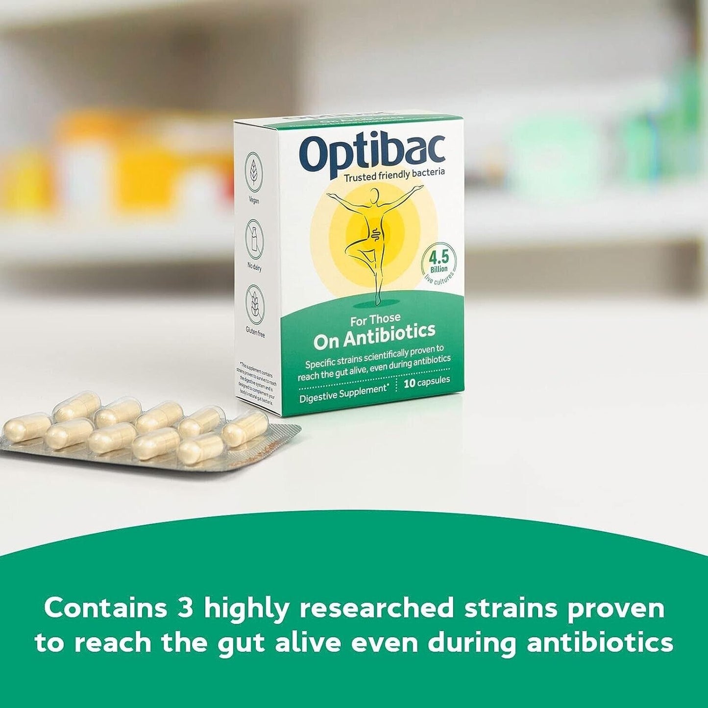 Optibac for Antibiotics 4B Probiotics, 10 Capsules, Support
