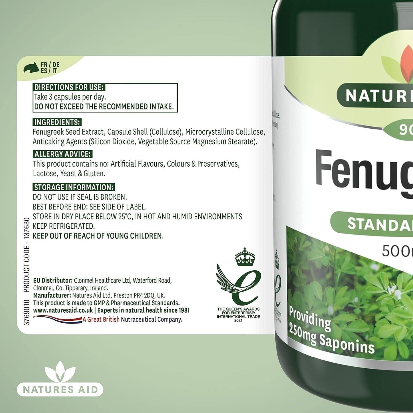 Natures Aid Fenugreek 500mg 90 Capsules of Natural Wellness