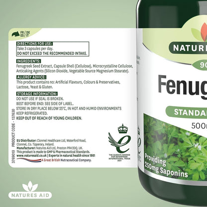 Natures Aid Fenugreek 500mg 90 Capsules of Natural Wellness