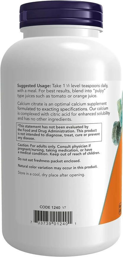 Now Calcium Citrate Powder Highly Bioavailable Bone Health Support 8 Ounce