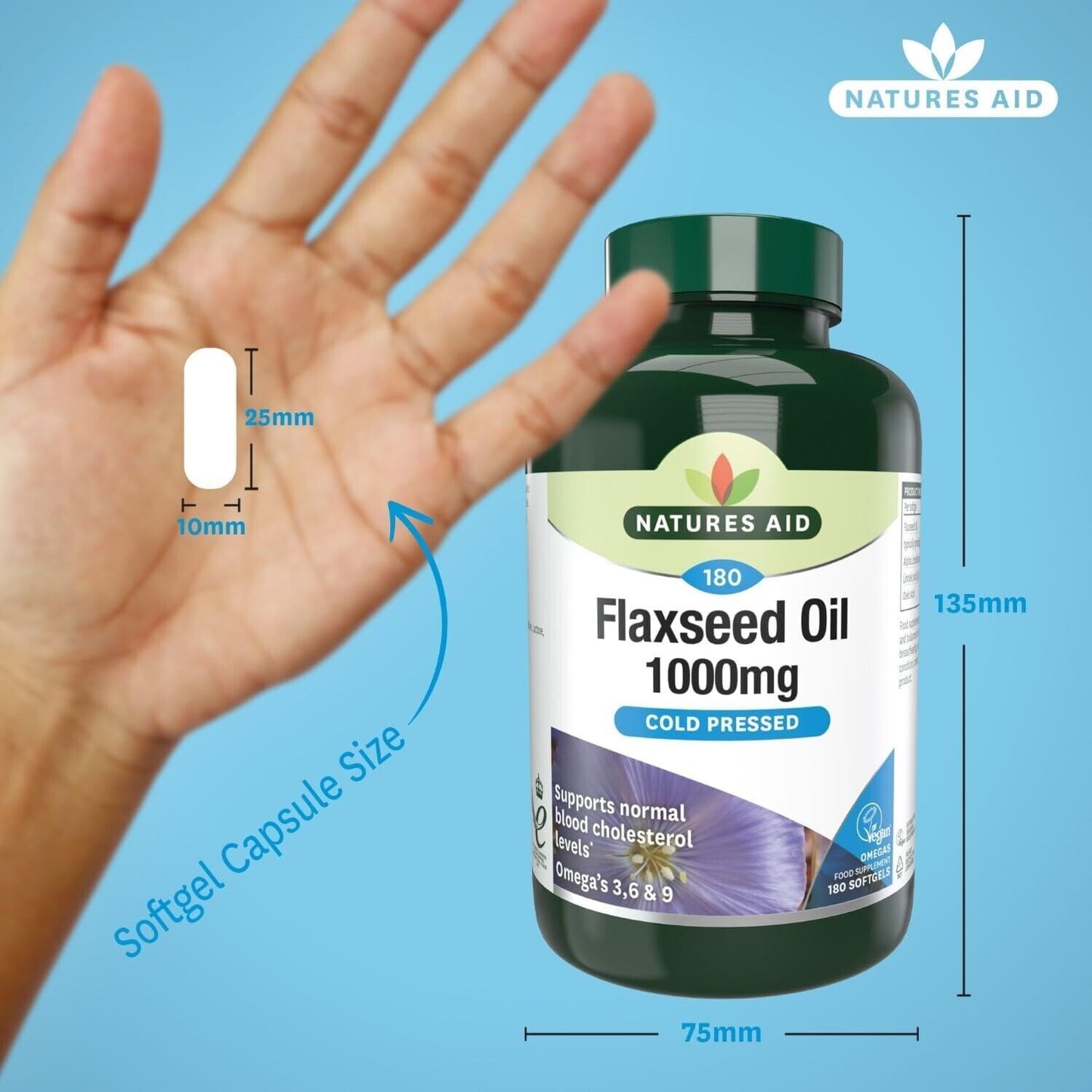 Natures Aid Flaxseed Oil Softgels 180 Capsules 1000mg of Natural Goodness