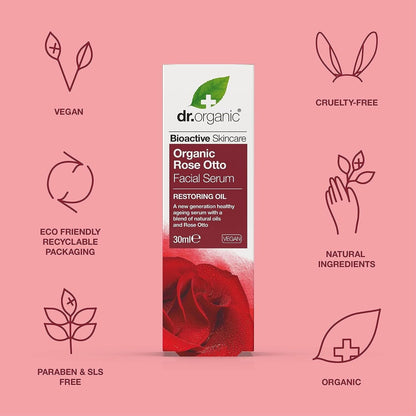 Dr. Organic Rose Otto Facial Serum 30ml Restoring Oil for Skincare