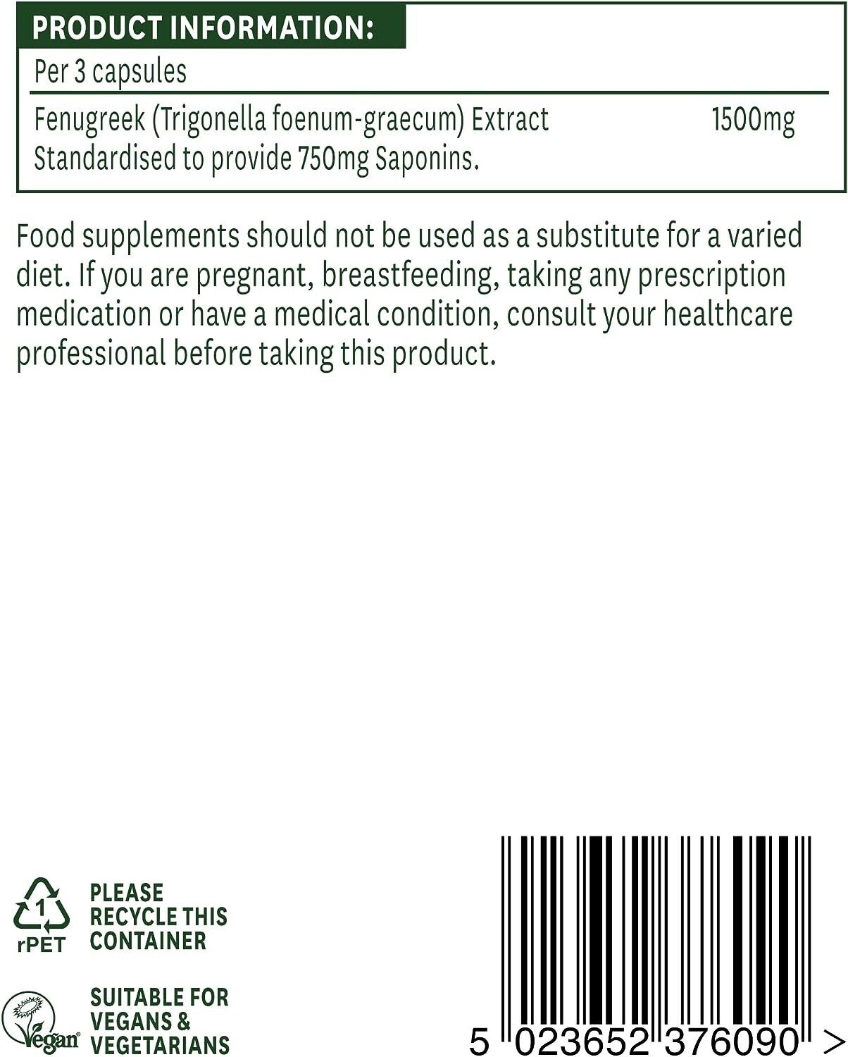 Natures Aid Fenugreek 500mg 90 Capsules of Natural Wellness