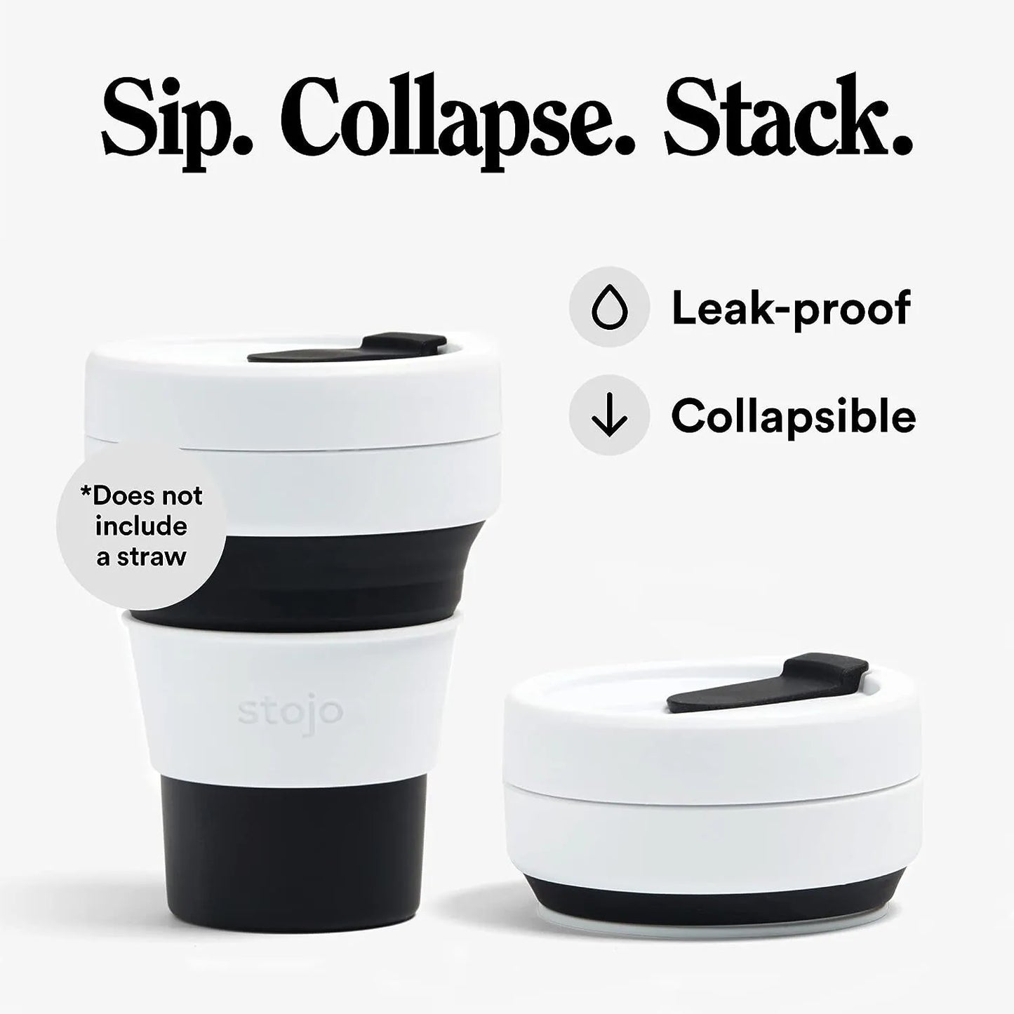 Stojo Collapsible Coffee Cup - Silicone - Black - 5 x 9 x 9 cm
