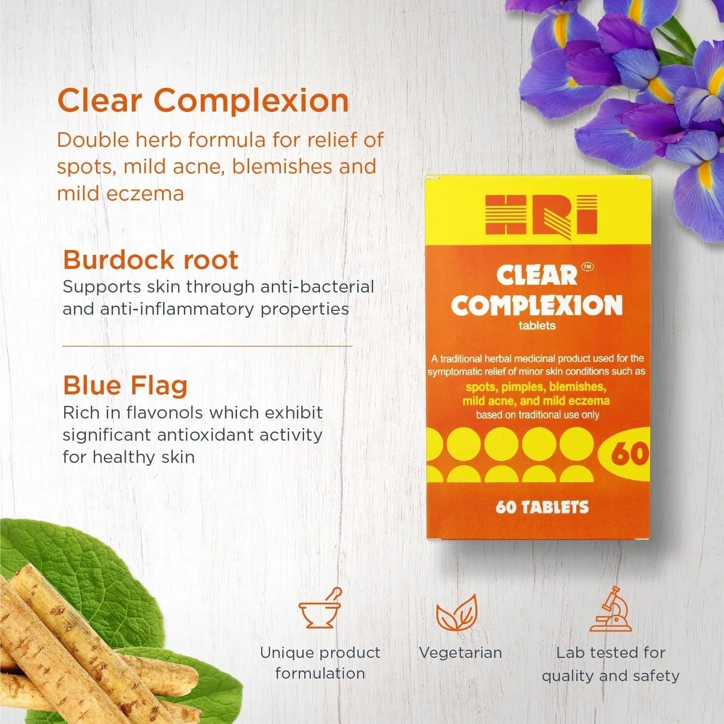 HRI Clear Complexion Tablets Natural Relief for Skin Issues 60 Tablets