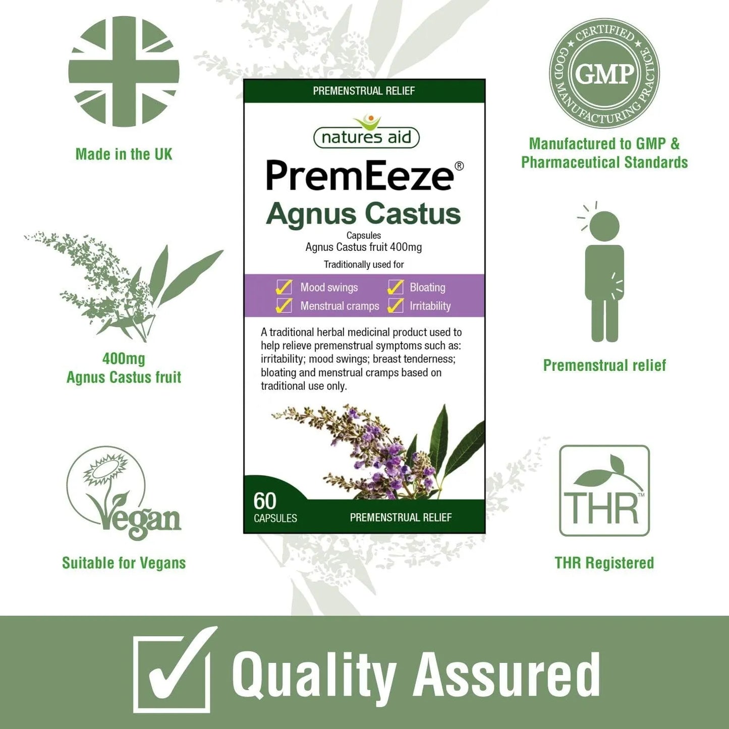 Natures Aid Agnus Castus Capsules Herbal Support for Women's Health