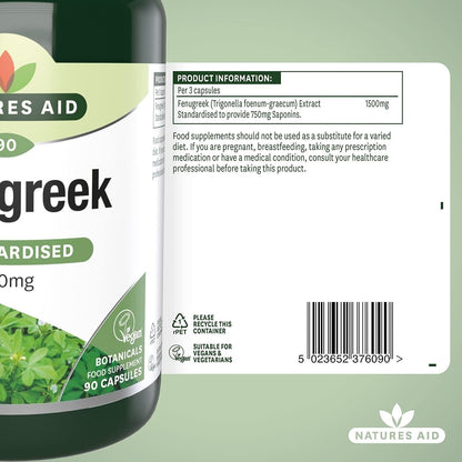 Natures Aid Fenugreek 500mg 90 Capsules of Natural Wellness
