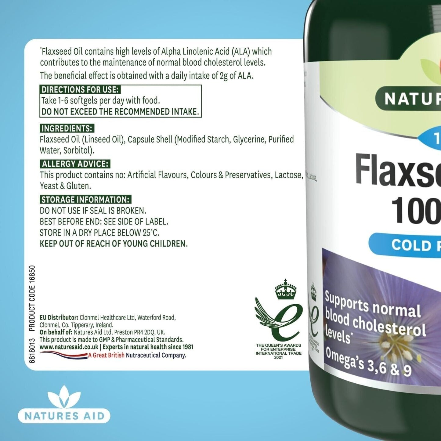 Natures Aid Flaxseed Oil Softgels 180 Capsules 1000mg of Natural Goodness