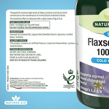 Natures Aid Flaxseed Oil Softgels 180 Capsules 1000mg of Natural Goodness