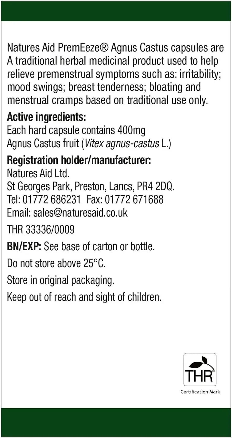 Natures Aid Agnus Castus Capsules Herbal Support for Women's Health