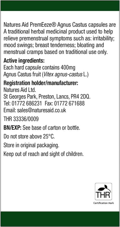 Natures Aid Agnus Castus Capsules Herbal Support for Women's Health