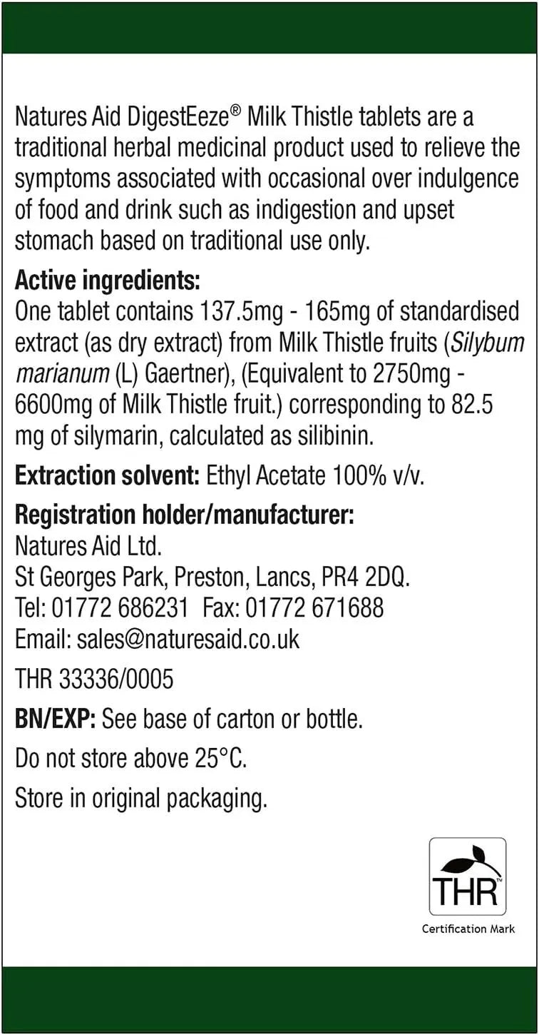 Natures Aid DigestEeze Milk Thistle 60 Tablets