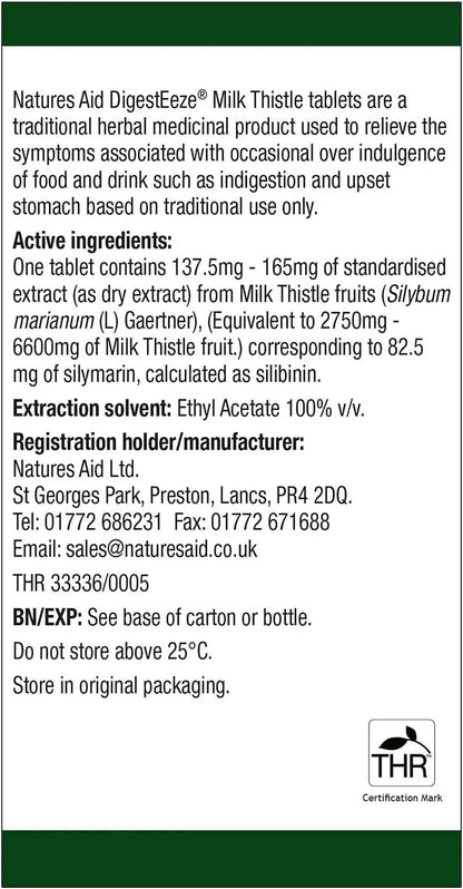 Natures Aid DigestEeze Milk Thistle 60 Tablets